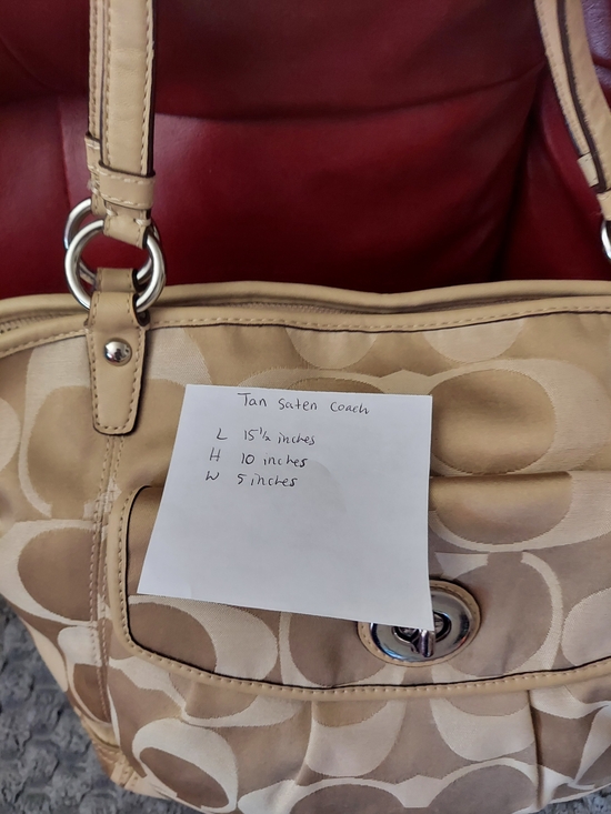 Coach Beige Signature Tote with Turn-Lock Closure